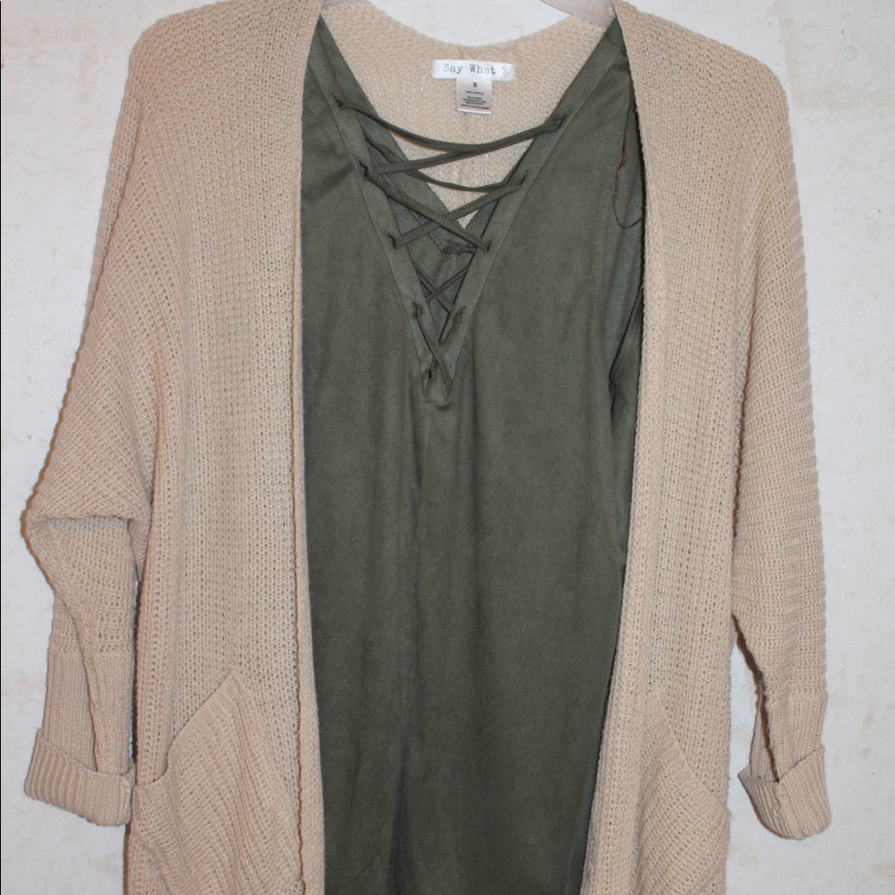 Long nude colored cardigan